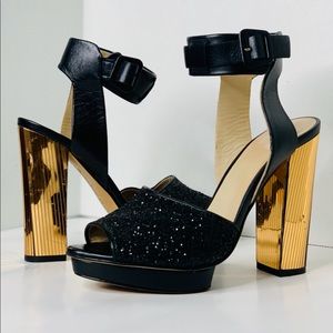 Black & Gold Platform Leather Heels